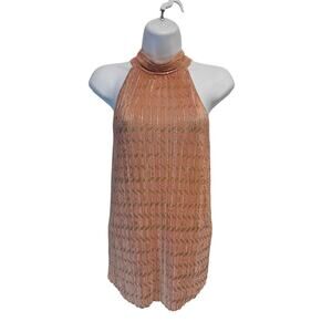 🎉 Host Pick NWT Anthropologie Vickie Halter Pink Gold Metallic Button Back Top M
